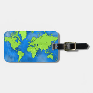 Etiqueta De Bagagem Tag azul e verde da bagagem do mapa do mundo
