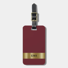 Etiqueta De Bagagem Tag Clássica Simples Vermelha e Monograma Dourado