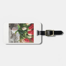 Etiqueta De Bagagem Tag da bagagem com as tulipas vermelhas e brancas