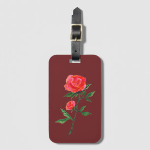 Etiqueta De Bagagem Tag da bagagem da aguarela da rosa vermelha