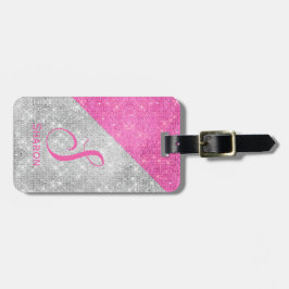 Etiqueta De Bagagem Tag Monogrammed cor-de-rosa e de prata Glam da