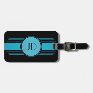 Etiqueta De Bagagem Tag Monogrammed da bagagem do art deco preto e