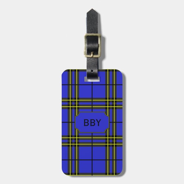 Etiqueta De Bagagem Tartan Amarelo Azul (Frente Vertical)