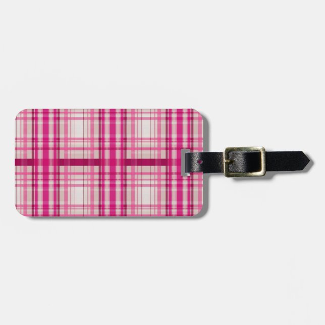 Etiqueta De Bagagem Tartan - Escocês branco-rosa Xadrez clássica azul- (Frente Horizontal)