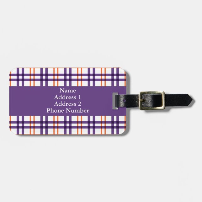 Etiqueta De Bagagem Tartan roxo e laranja (Frente Horizontal)