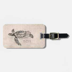Etiqueta De Bagagem Tartaruga de mar havaiana de Honu no pergaminho do