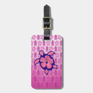 Etiqueta De Bagagem Tartaruga e hibiscus havaianos de Honu