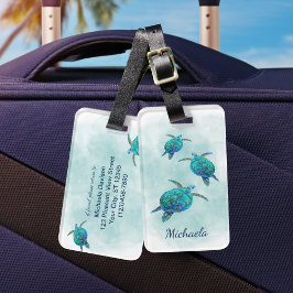 Etiqueta De Bagagem Tartarugas Marinhas Aquarela Oceano