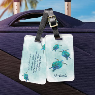 Etiqueta De Bagagem Tartarugas Marinhas Aquarela Oceano