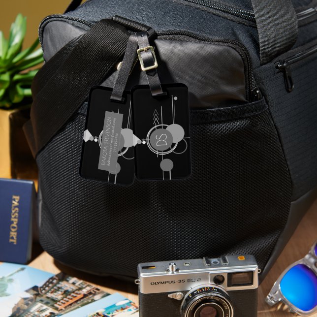 Etiqueta De Bagagem Tattoos Modern Art Deco | Personalizado Simples Mo (Frente e verso)