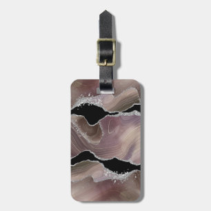 Etiqueta De Bagagem Taupe Personalizado e Glitter Prateado Agato Preto