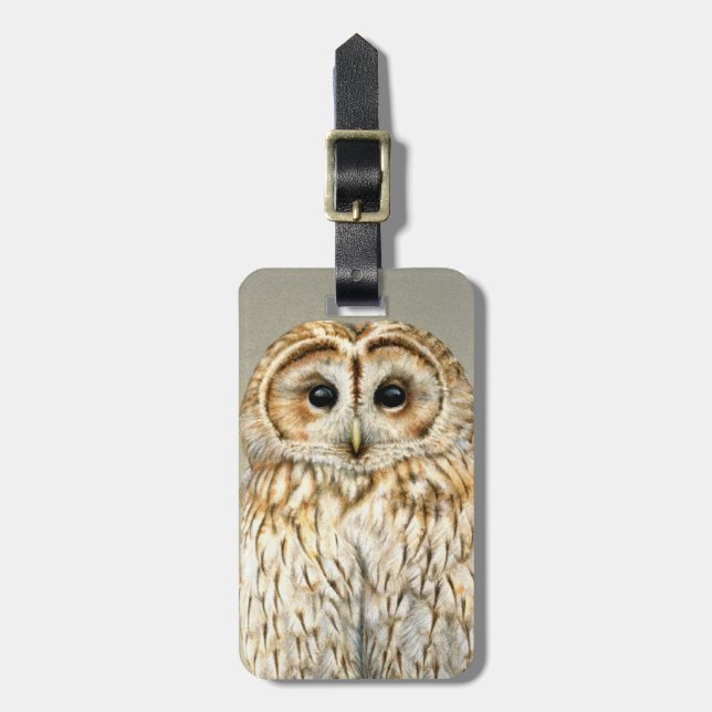 Etiqueta De Bagagem Tawny Owl, ave de arte chamada mala (Frente Vertical)