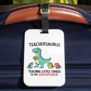 Etiqueta De Bagagem Teachersaurus humor de professor com pequenos dino