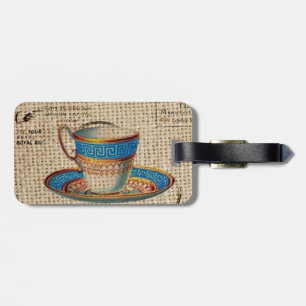 Etiqueta De Bagagem Teacup azul da festa do chá rural russo inglês