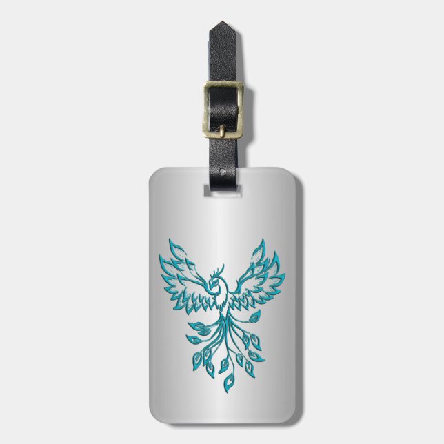Etiqueta De Bagagem Teal Blue Phoenix nasce em prata (Frente Vertical)