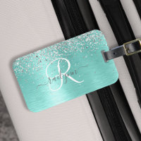 Teal Brugado Metal Silver Glitter Nome Monograma