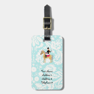 Etiqueta De Bagagem Teal Damask Equestrian