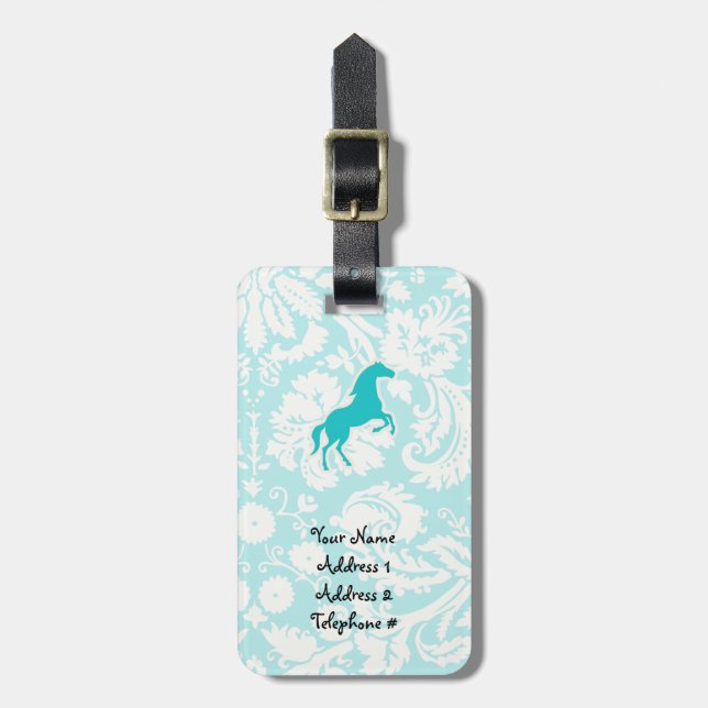 Etiqueta De Bagagem Teal Horse (Frente Vertical)