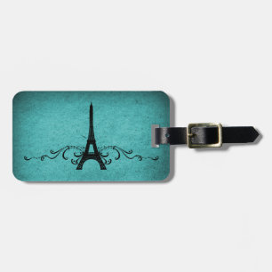 Etiqueta De Bagagem Teal Vintage French Flourish
