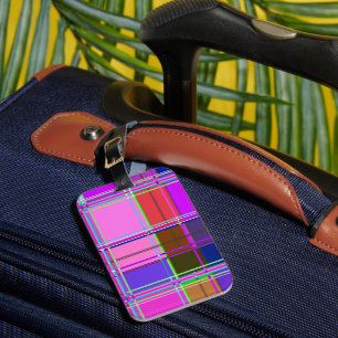 Etiqueta De Bagagem Tecido Xadrez Rosa Padrão de Tecido Madras