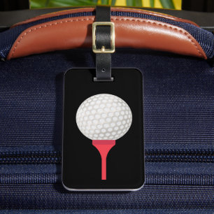 Etiqueta De Bagagem Tee e bola de golfe vermelho em preto