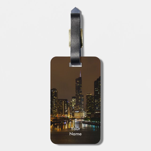 Etiqueta De Bagagem Tempestade da Noite do Chicago River (Traseira Vertical)
