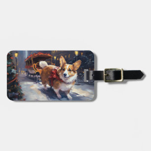 Etiqueta De Bagagem Temporada Festiva de Natal do Corgi