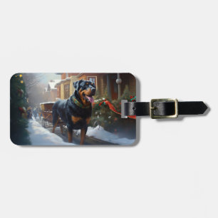 Etiqueta De Bagagem Temporada Festiva de Natal do Rottweiler