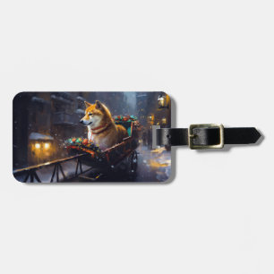 Etiqueta De Bagagem Temporada Festiva de Natal do Shiba Inu