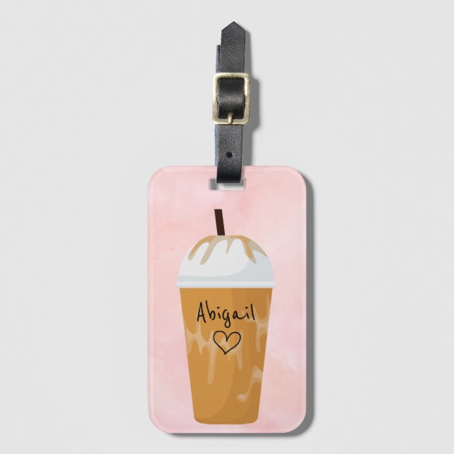 Etiqueta De Bagagem Tendência de Café Físico Personalizado Rosa (Frente Vertical)