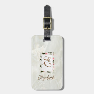 Etiqueta De Bagagem Tendência Marble,Quadro Floral Monograma Personal