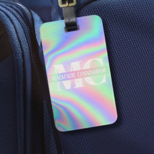 Etiqueta De Bagagem Tendy Modern Monogramas Holograma com volume