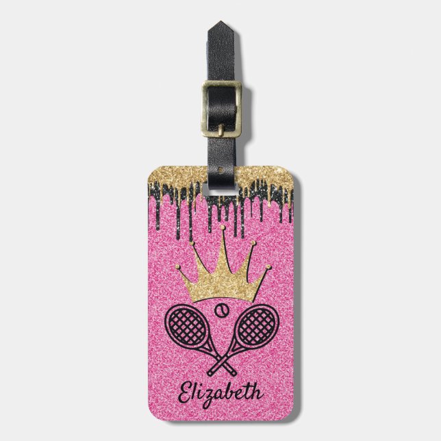 Etiqueta De Bagagem Tênis Queen Pink Glitter Sparkle Nome Monograma (Frente Vertical)