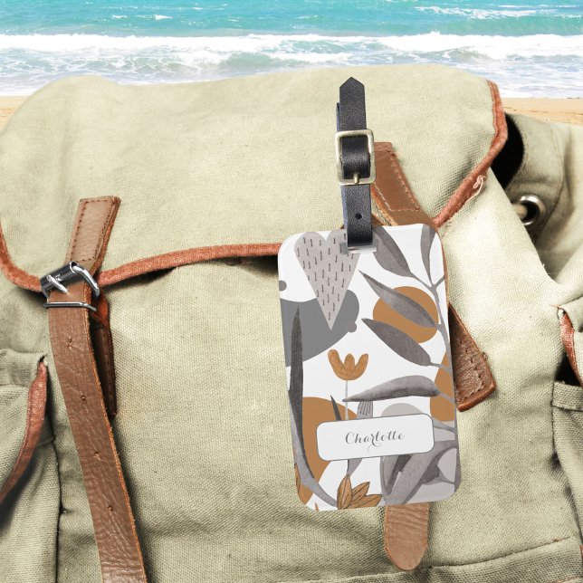 Etiqueta De Bagagem Terra Boho Botânico Floral (Botanical Boho Chic Floral Your Name Luggage Tag ©Susanne Sachers - Sunny Wanderlust 🌞✈️)