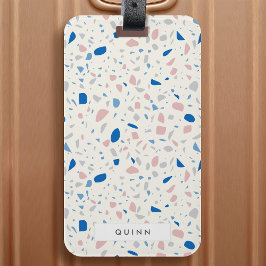 Etiqueta De Bagagem Terrazzo Padrão Natural Elegante Neutral