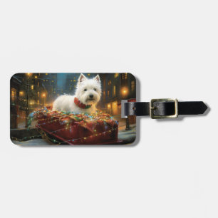 Etiqueta De Bagagem Terrier Branco do West Highland Natal Festivo