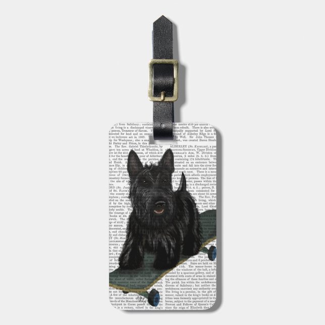 Etiqueta De Bagagem Terrier escocês e skateboard (Frente Vertical)