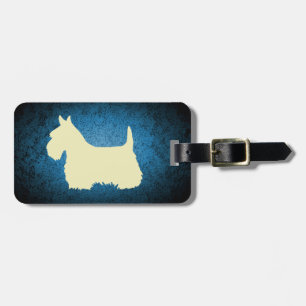 Etiqueta De Bagagem Terrier escocês/silhueta de trigo, azul de granito