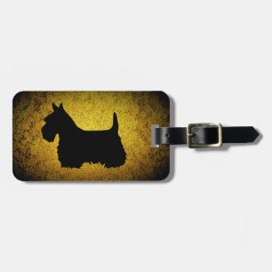 Etiqueta De Bagagem Terrier Escocês, silhueta preta, granito dourado