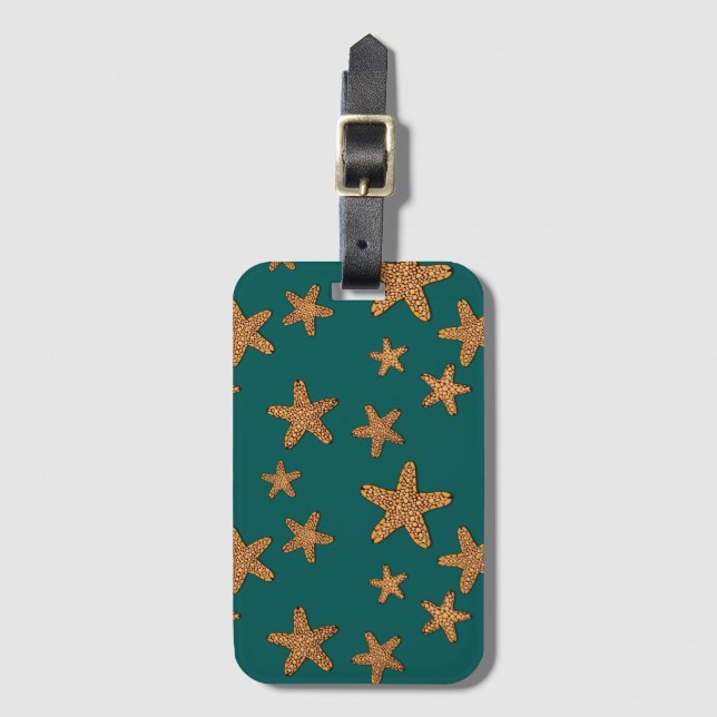 Etiqueta De Bagagem Teste padrão alaranjado da estrela do mar (Frente Vertical)