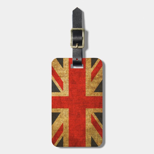 Etiqueta De Bagagem Teste padrão antigo rústico de Union Jack (Frente Vertical)