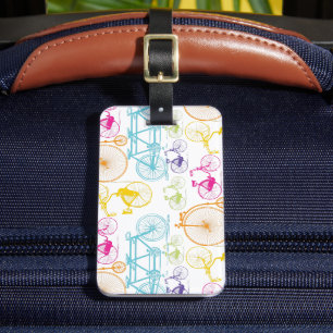 Etiqueta De Bagagem Teste padrão brilhante do néon da cor da bicicle