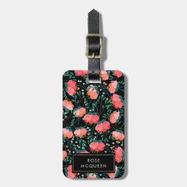 Etiqueta De Bagagem Teste padrão da flor & das bagas - cor-de-rosa &