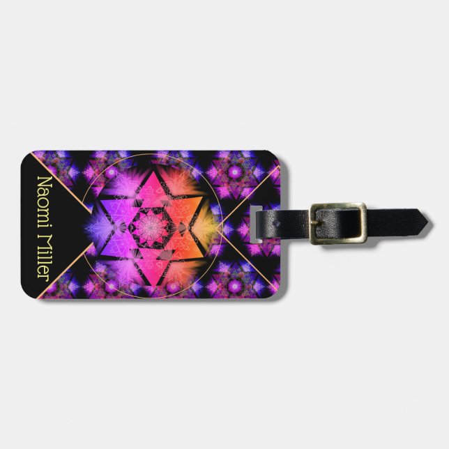 Etiqueta De Bagagem Teste padrão da mandala de Merkabah (Frente Horizontal)