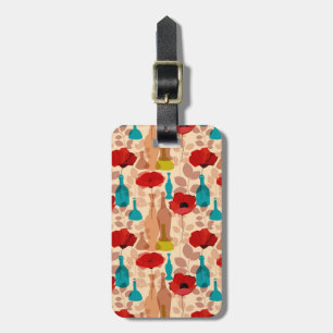 Etiqueta De Bagagem Teste padrão das flores, dos vasos e das garrafas