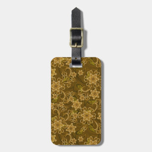 Etiqueta De Bagagem Teste padrão floral do vintage dourado