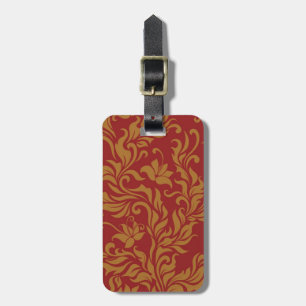 Etiqueta De Bagagem Teste padrão floral vermelho e Dourado