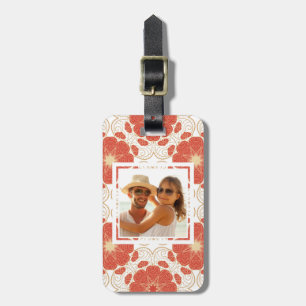 Etiqueta De Bagagem Teste padrão floral vermelho e Dourado da foto