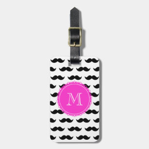 Etiqueta De Bagagem Teste padrão preto do bigode, monograma do rosa