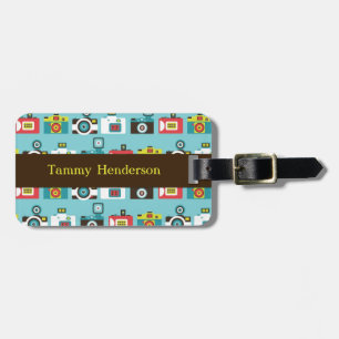 Etiqueta De Bagagem Teste padrão retro colorido das câmeras de Lomo 